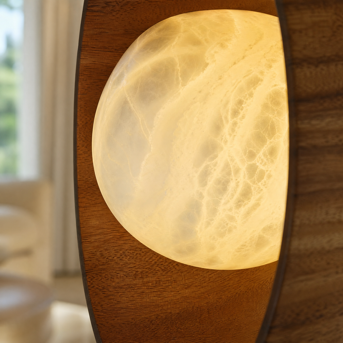 Bosco Wood Carved Bowl Alabaster Wall Sconce