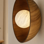 Bosco Wood Carved Bowl Alabaster Wall Sconce