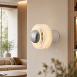 Bosco Wood Polished Orb Alabaster Halo Wall Sconce