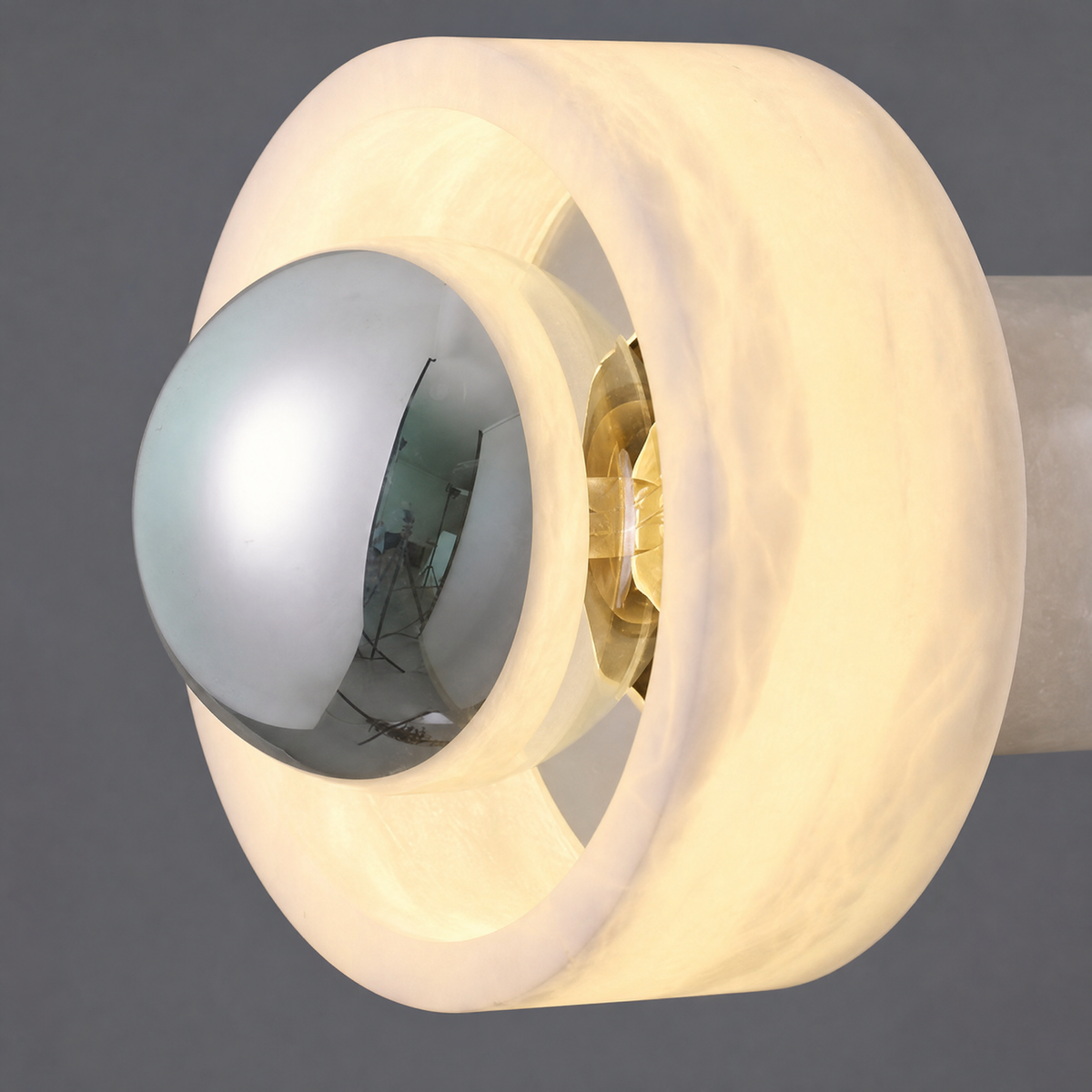Bosco Wood Polished Orb Alabaster Halo Wall Sconce
