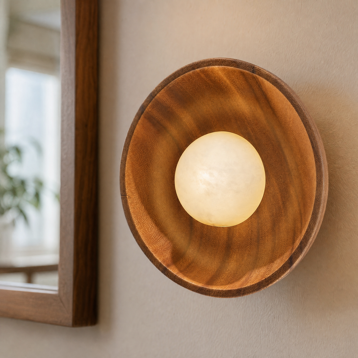 Bosco Wood Walnut Disc Alabaster Wall Sconce