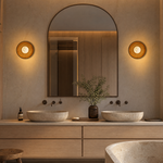 Bosco Wood Walnut Disc Alabaster Wall Sconce