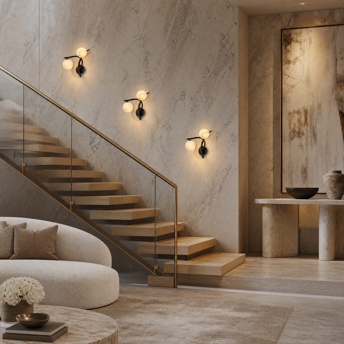 Branch Curved Duo Alabaster Wall Sconce