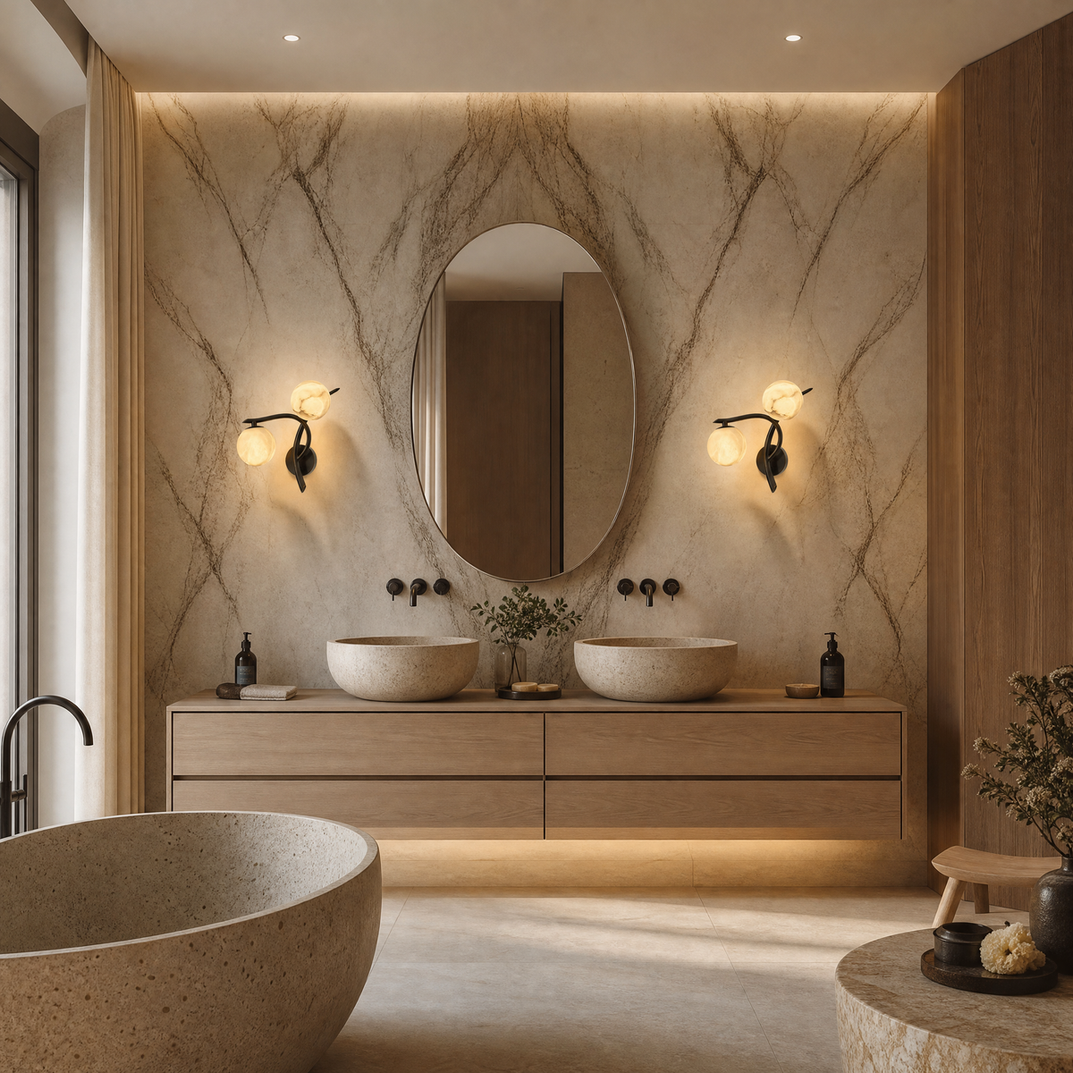 Branch Curved Duo Alabaster Wall Sconce