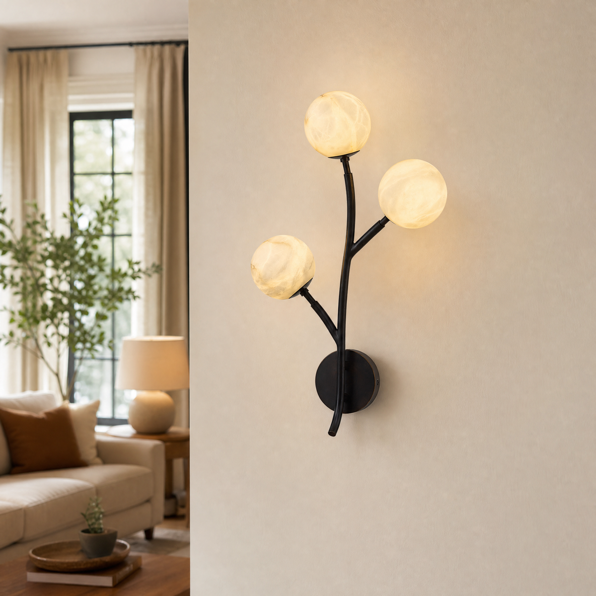 Branch Triple Bloom Alabaster Wall Sconce