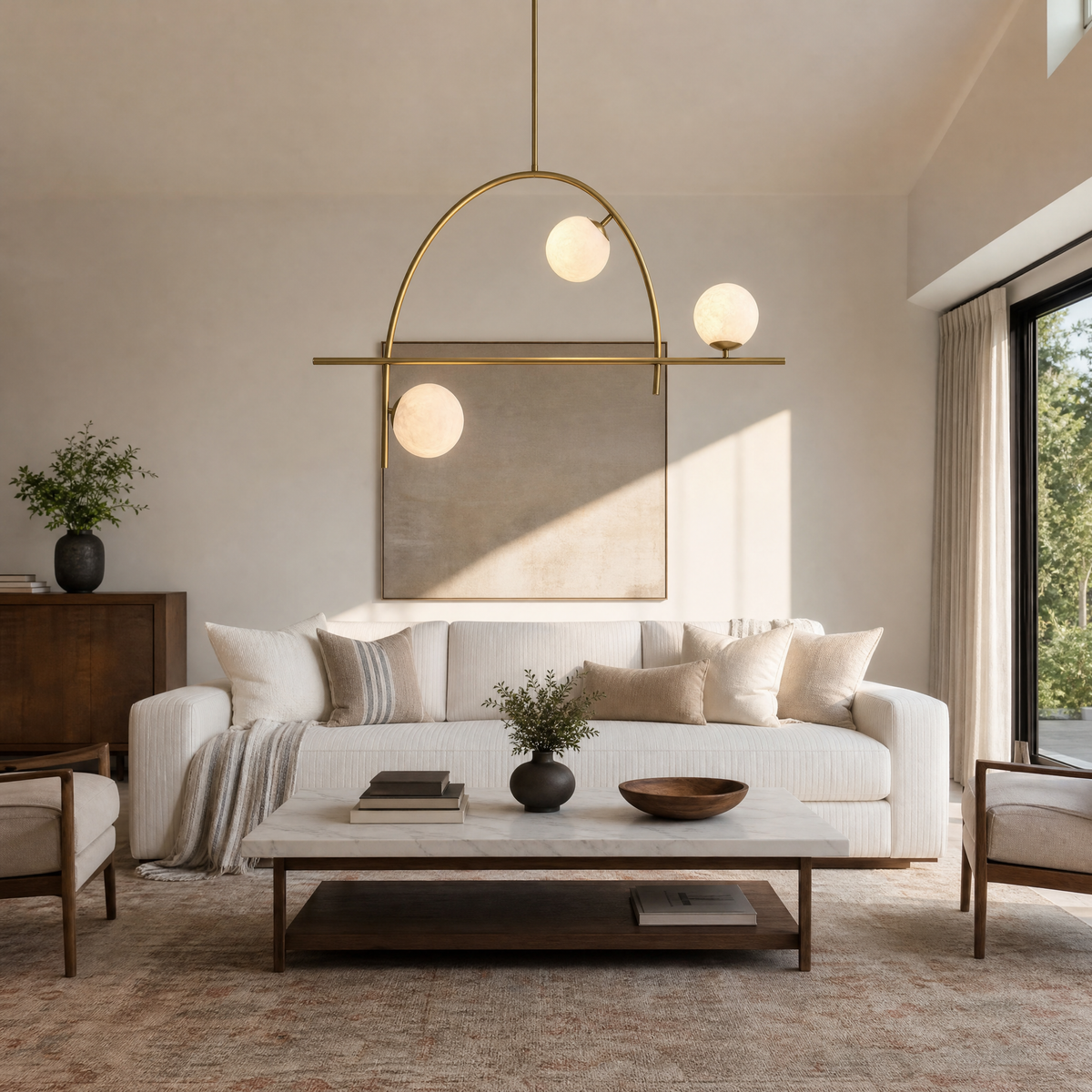 Brass 3-arm Classic Alabaster Pendant Light