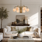 Brass 6-orb Alabaster Pendant Light