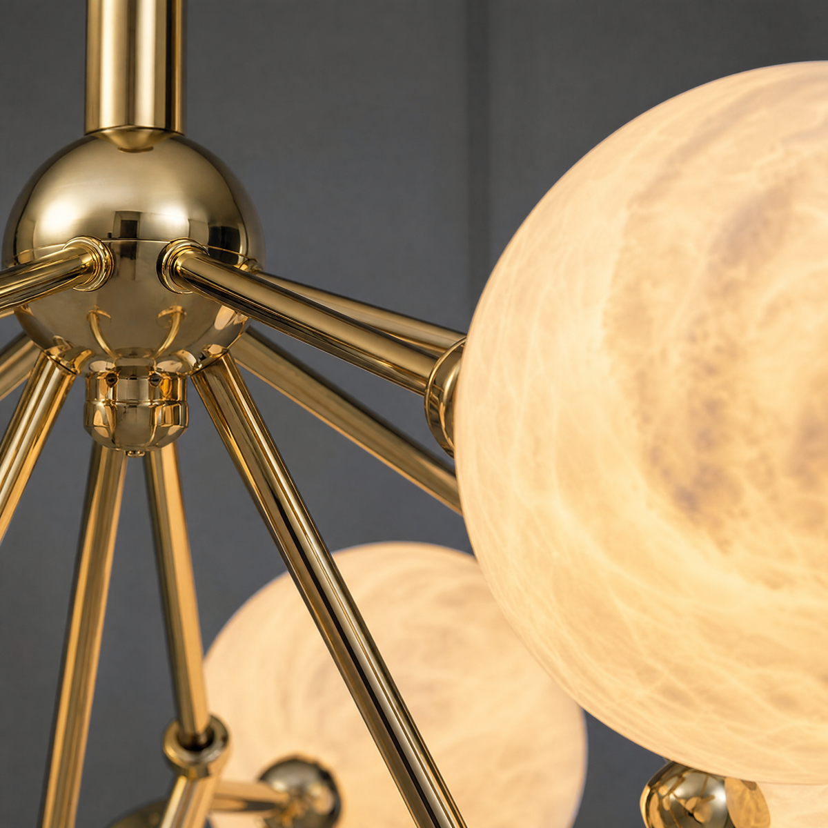 Brass 8-orb Alabaster Pendant Light