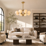 Brass 8-orb Alabaster Pendant Light