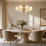 Brass 8-orb Alabaster Pendant Light