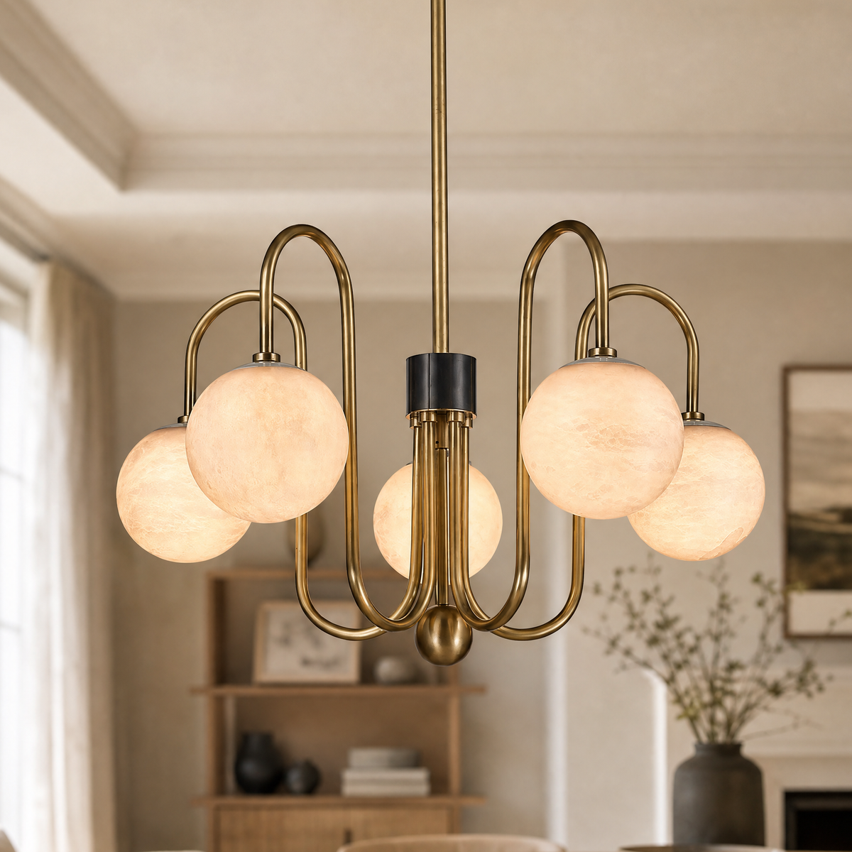 Brass Arc Alabaster Pendant Light