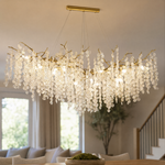Brass Branch Chandelier with Frosted Glass Leaf Accents