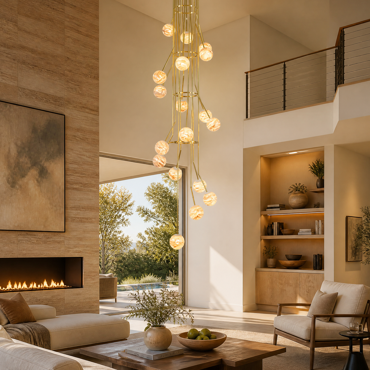 Brass Cascade Alabaster Pendant Light