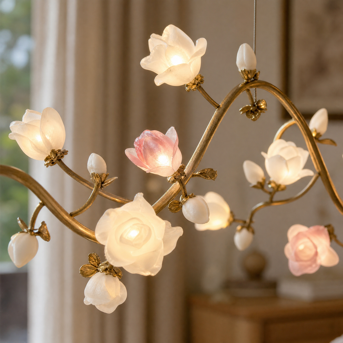 Brass Ceramic Linear Chandelier