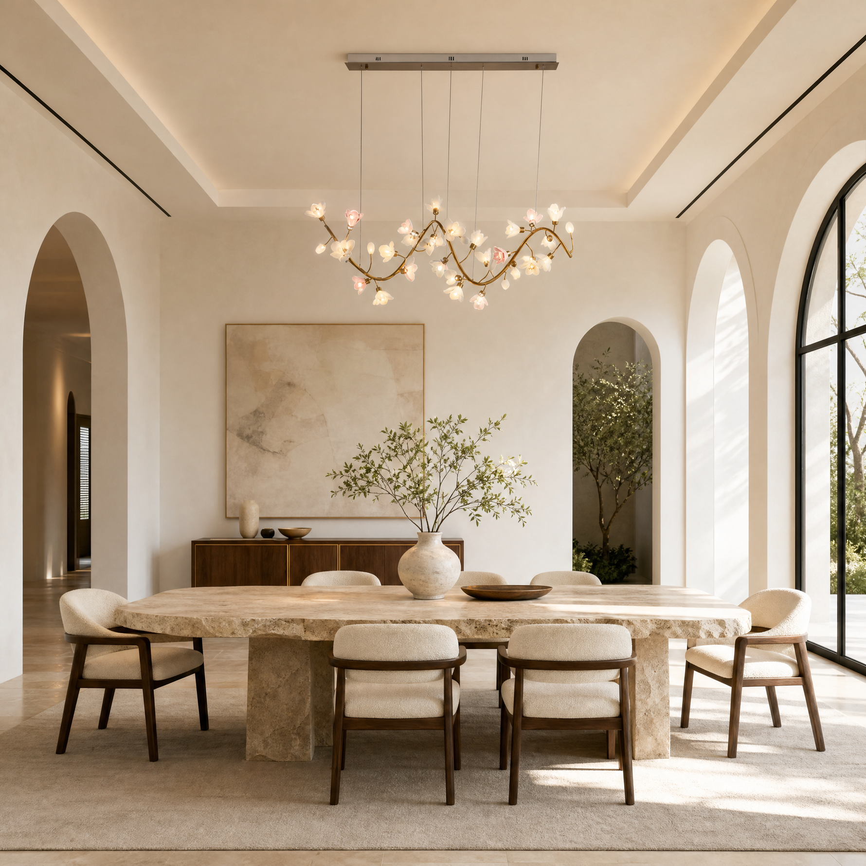 Brass Ceramic Linear Chandelier