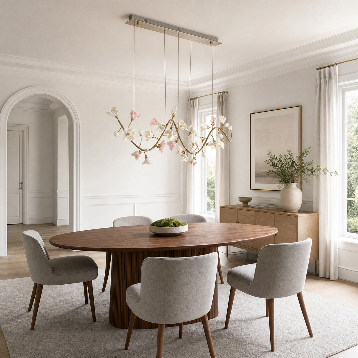 Brass Ceramic Linear Chandelier