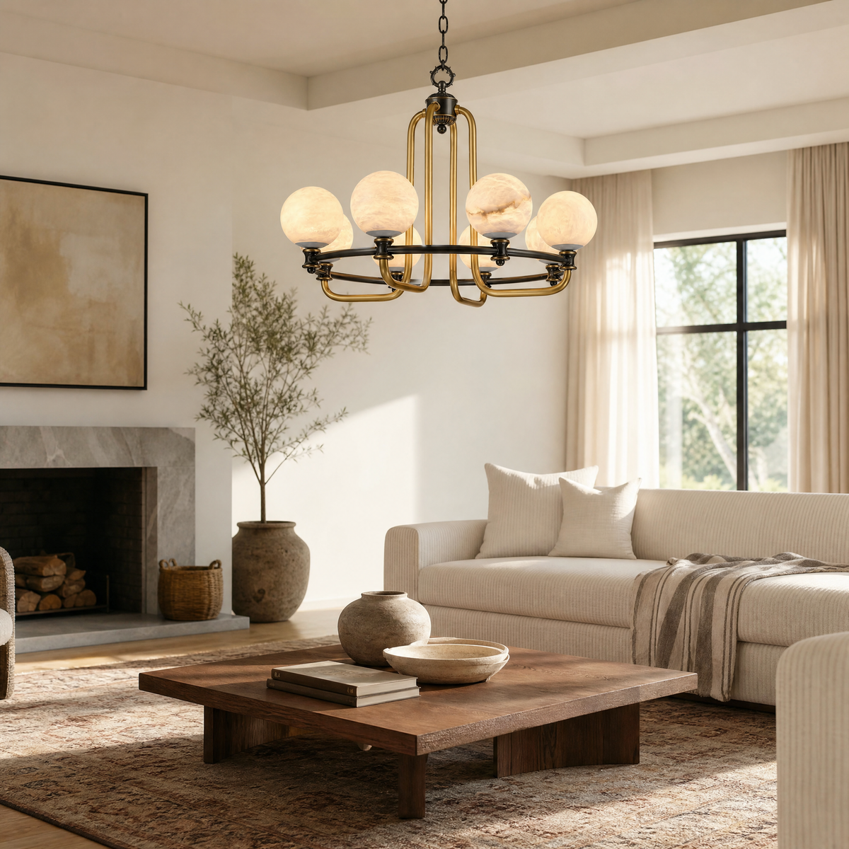 Brass Classic Alabaster Pendant Light