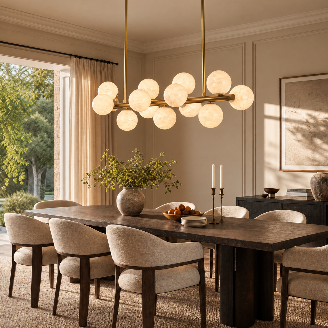 Brass Multi-orb Alabaster Pendant Light