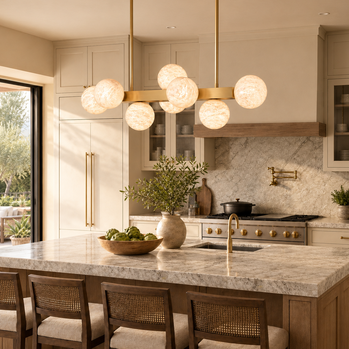 Brass Multi-orb Alabaster Pendant Light