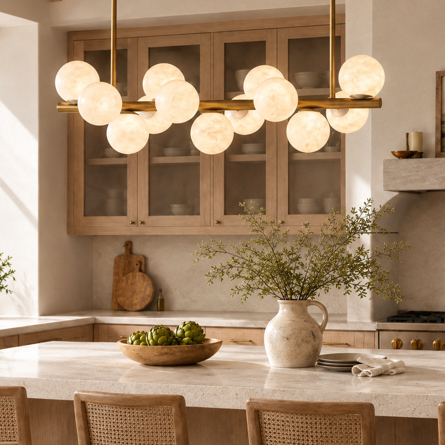 Brass Multi-orb Alabaster Pendant Light