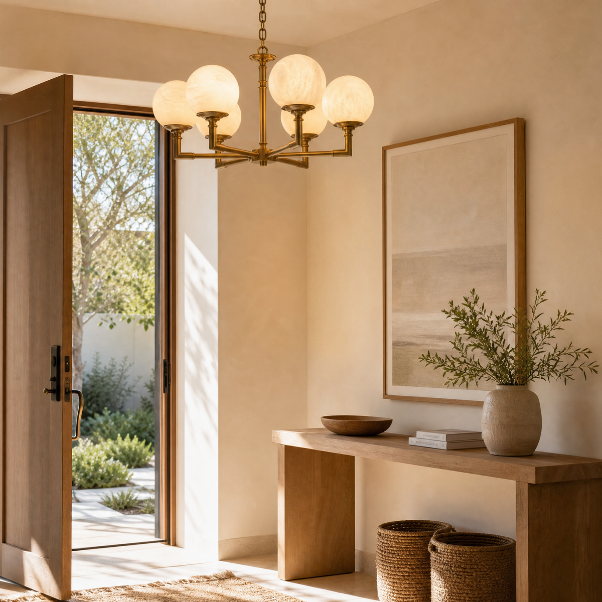 Brass Orb Classic Alabaster Pendant Light