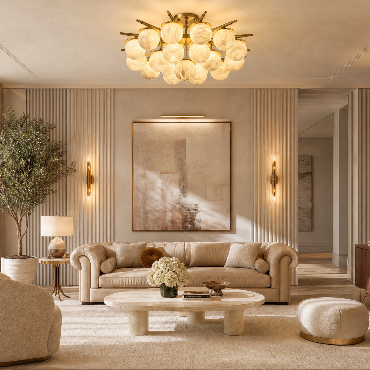 Brass Orb Cluster Ceiling Alabaster