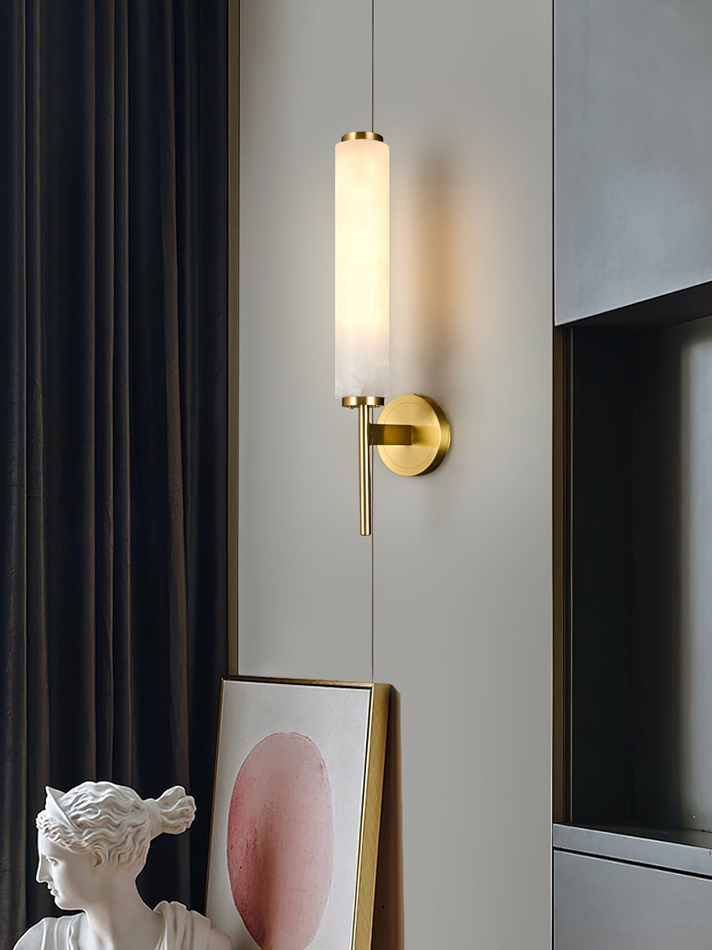 Brindisi Brass & White Alabaster Wall Sconce with LED Glow