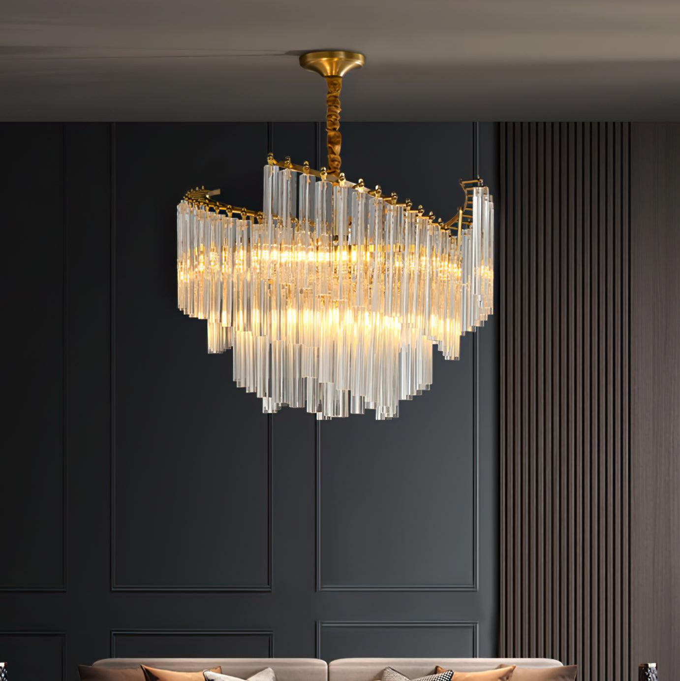 Brinicle Brass & Clear Crystal Chandelier – Elegant 23.6" Diameter