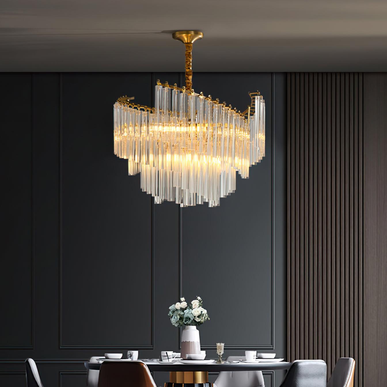 Brinicle Brass & Clear Crystal Chandelier – Elegant 23.6" Diameter