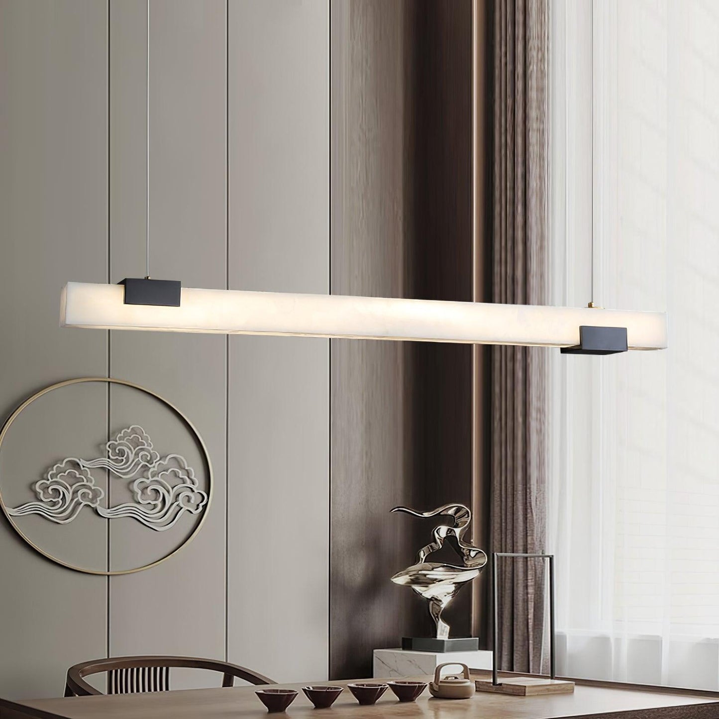 Cary Alabaster Pendant Light – Black & White Brass Finish