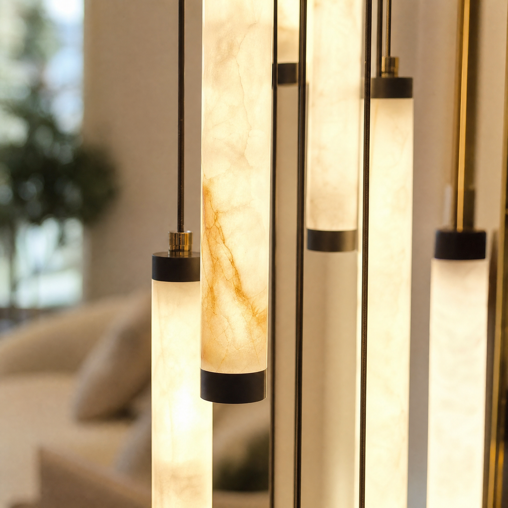 Cascade Alabaster Tube Pendant Chandelier