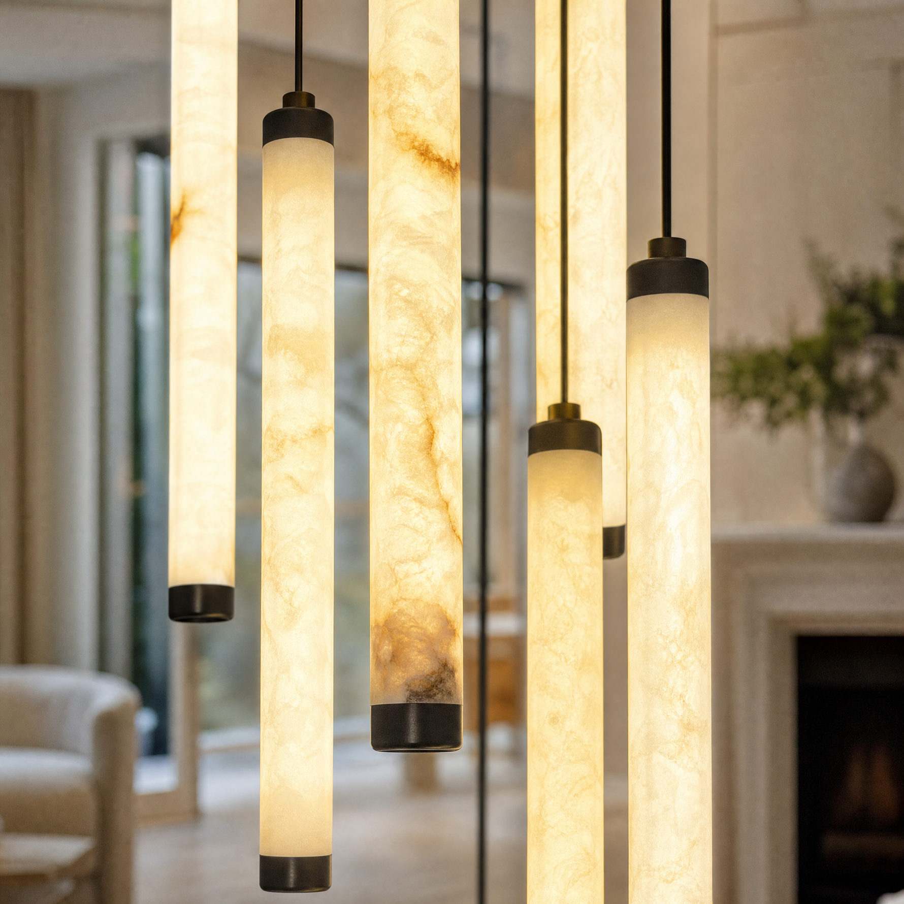 Cascade Alabaster Tube Pendant Chandelier
