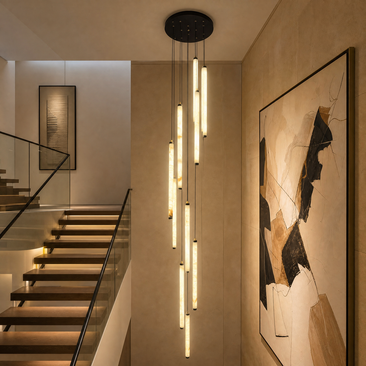 Cascade Alabaster Tube Pendant Chandelier