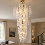 Cascading Gold Crystal Tiered Chandelier for High Ceilings
