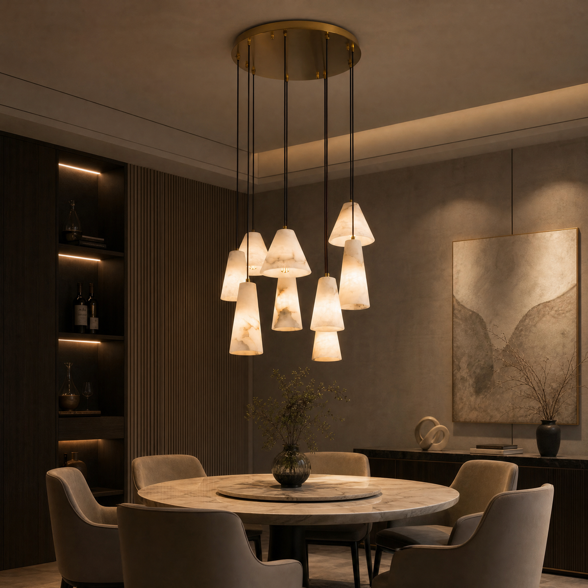Cascata Alabaster Cone Pendant Chandelier
