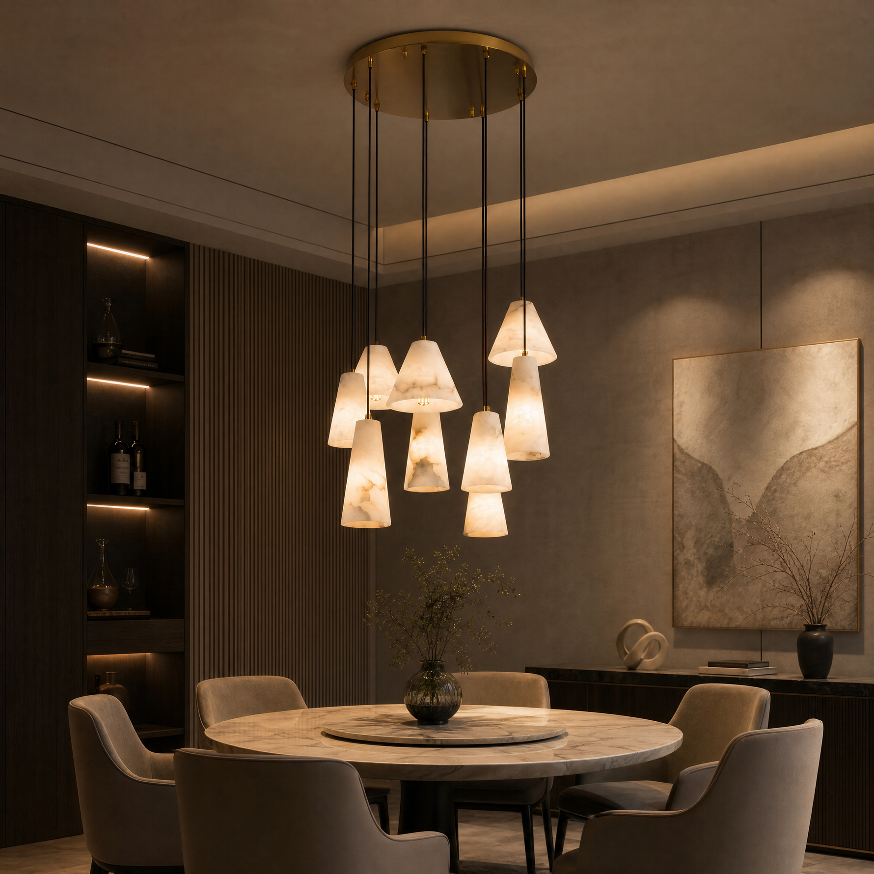 Cascata Alabaster Cone Pendant Chandelier