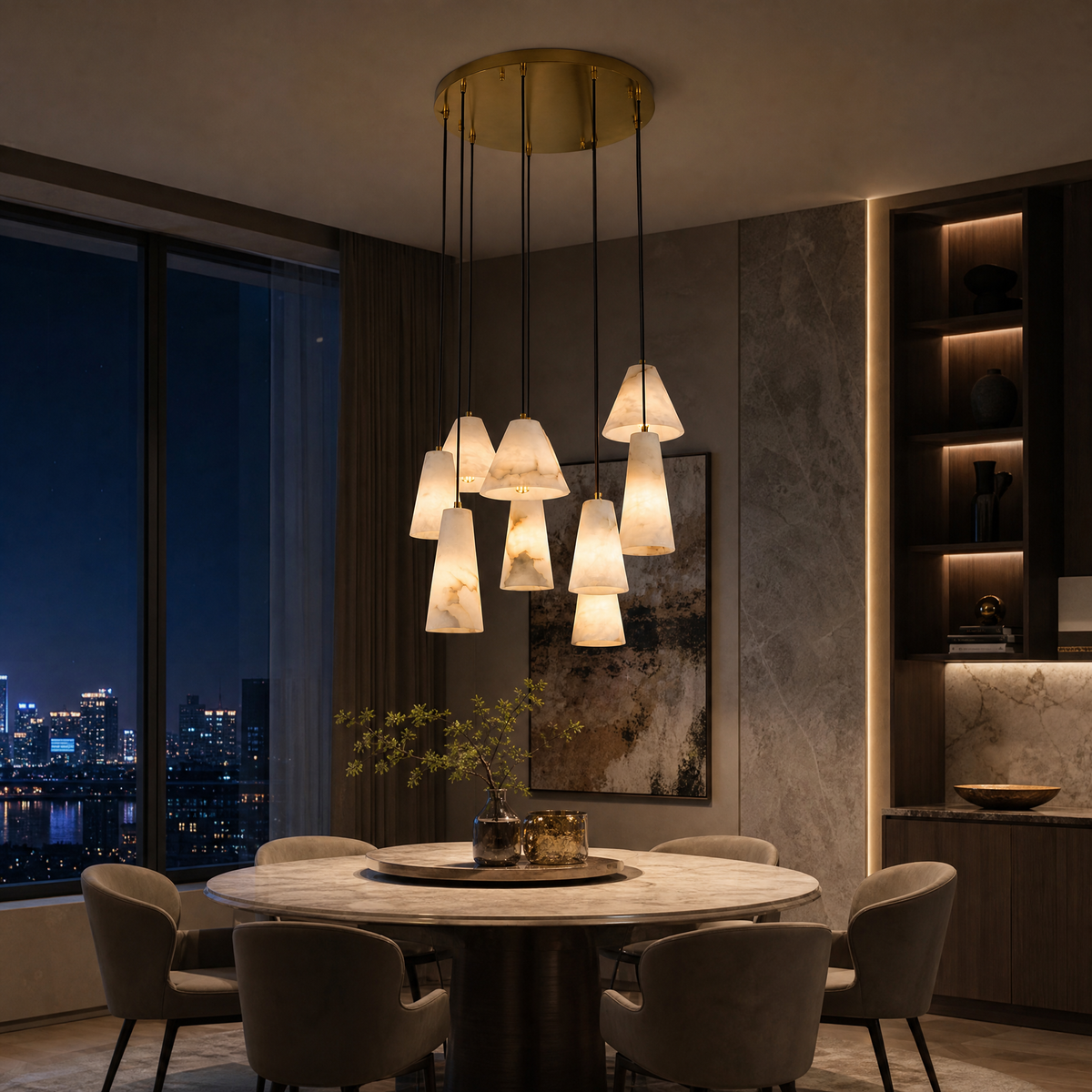 Cascata Alabaster Cone Pendant Chandelier