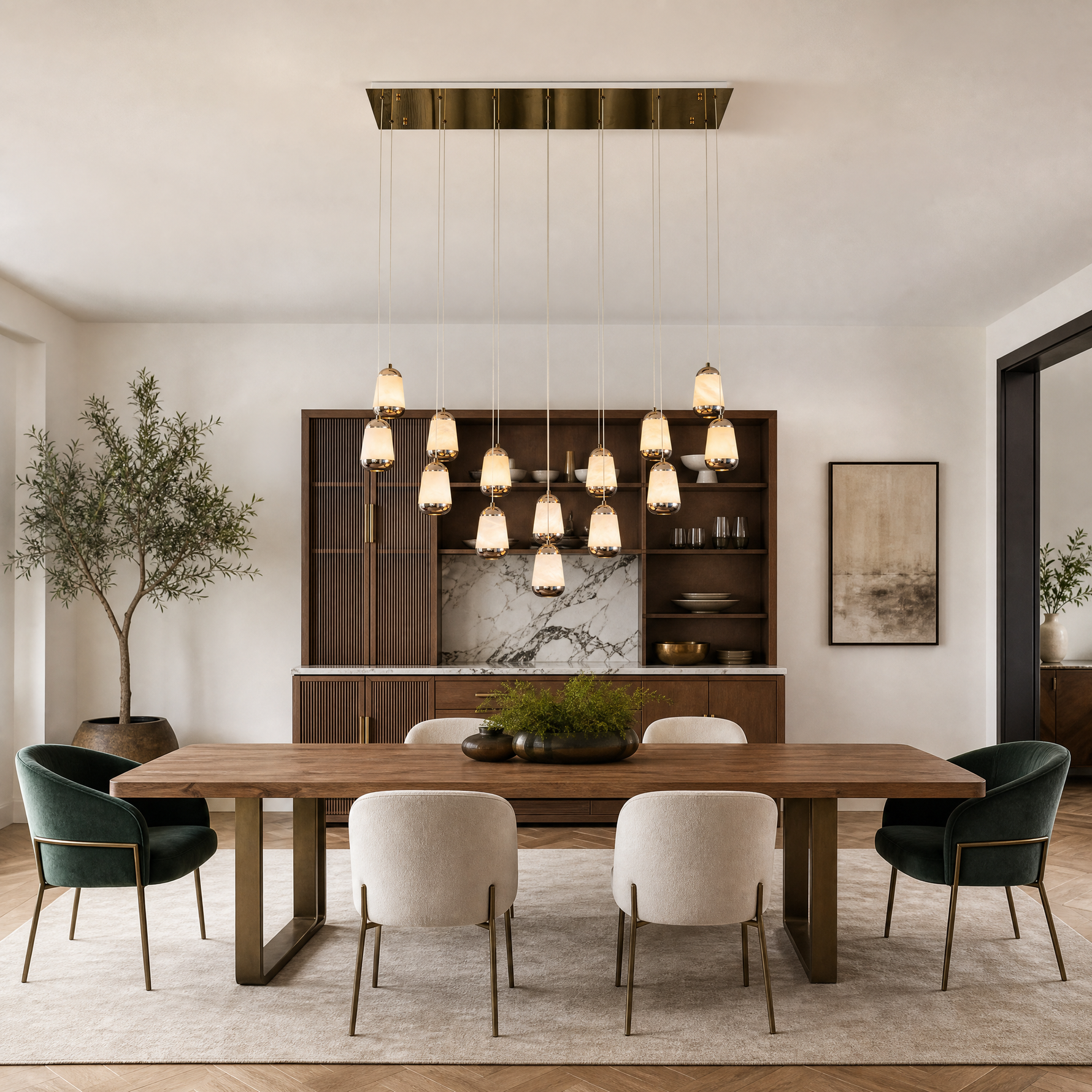 Cascata Modern Alabaster Linear Chandelier