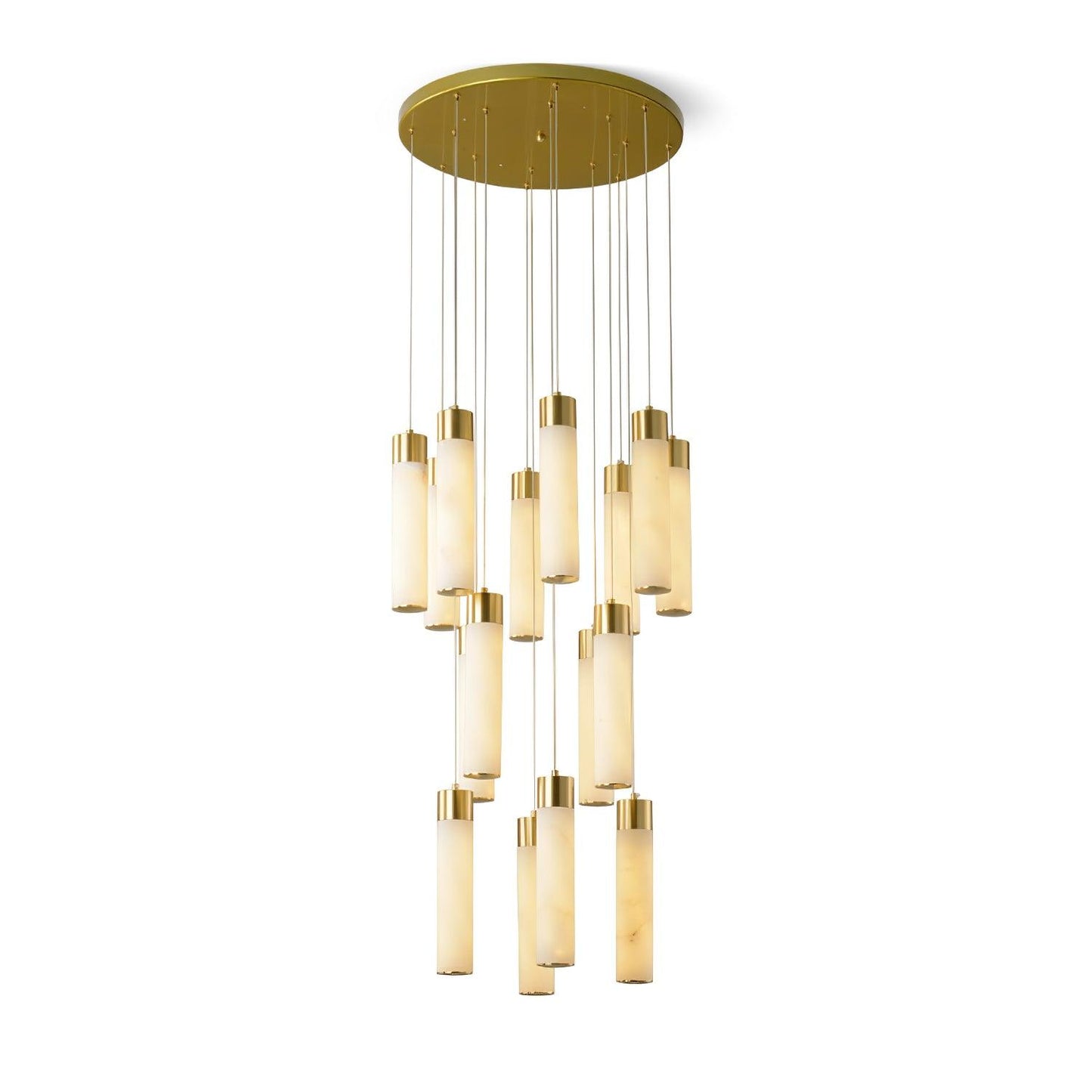 Celestial Alabaster Cascade Chandelier – Brass & White Multi-Head LED