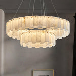 Celestial Alabaster Round Brass & White Chandelier – Heavenly Glow
