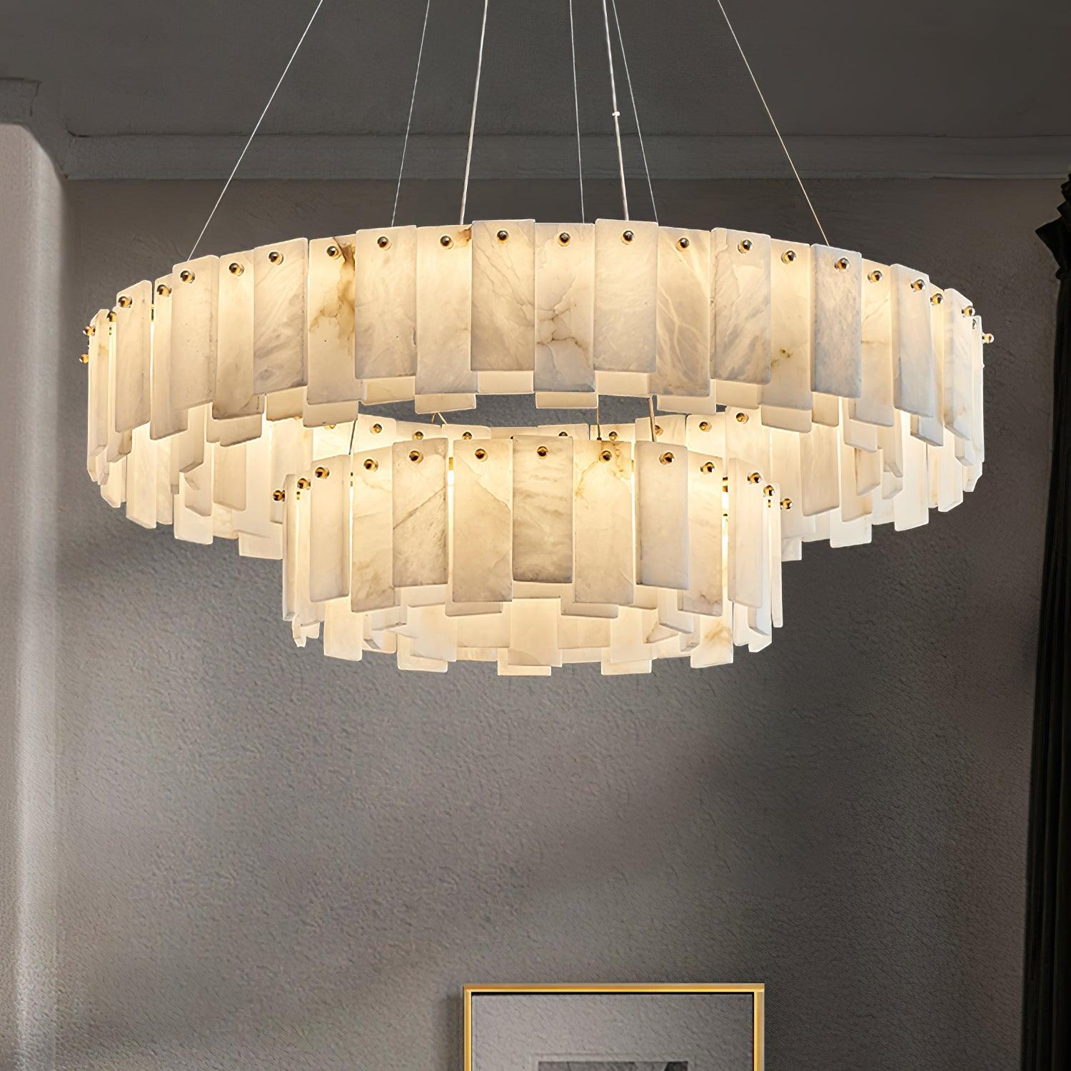 Celestial Alabaster Round Brass & White Chandelier – Heavenly Glow