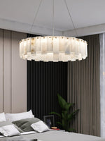 Celestial Alabaster Round Brass & White Chandelier – Heavenly Glow