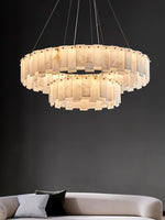 Celestial Alabaster Round Brass & White Chandelier – Heavenly Glow