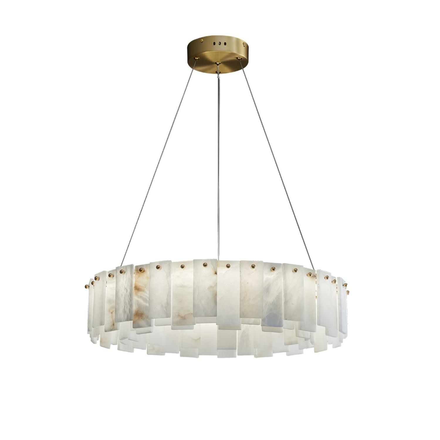 Celestial Alabaster Round Brass & White Chandelier – Heavenly Glow