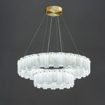 Celestial Alabaster Round Brass & White Chandelier – Heavenly Glow
