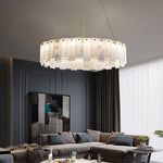 Celestial Alabaster Round Brass & White Chandelier – Heavenly Glow