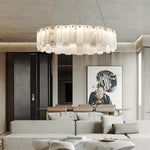 Celestial Alabaster Round Brass & White Chandelier – Heavenly Glow
