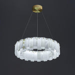 Celestial Alabaster Round Brass & White Chandelier – Heavenly Glow
