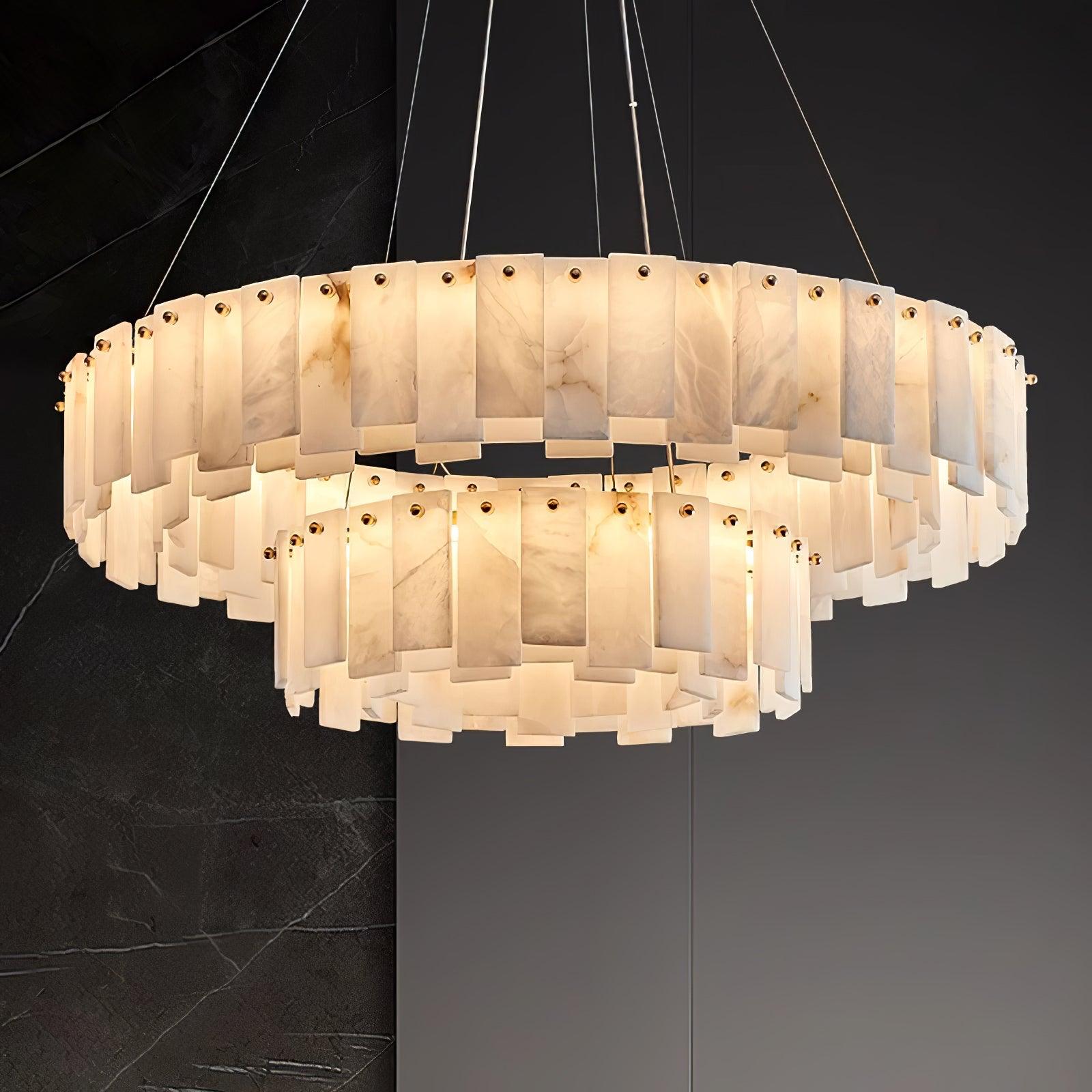 Celestial Alabaster Round Brass & White Chandelier – Heavenly Glow