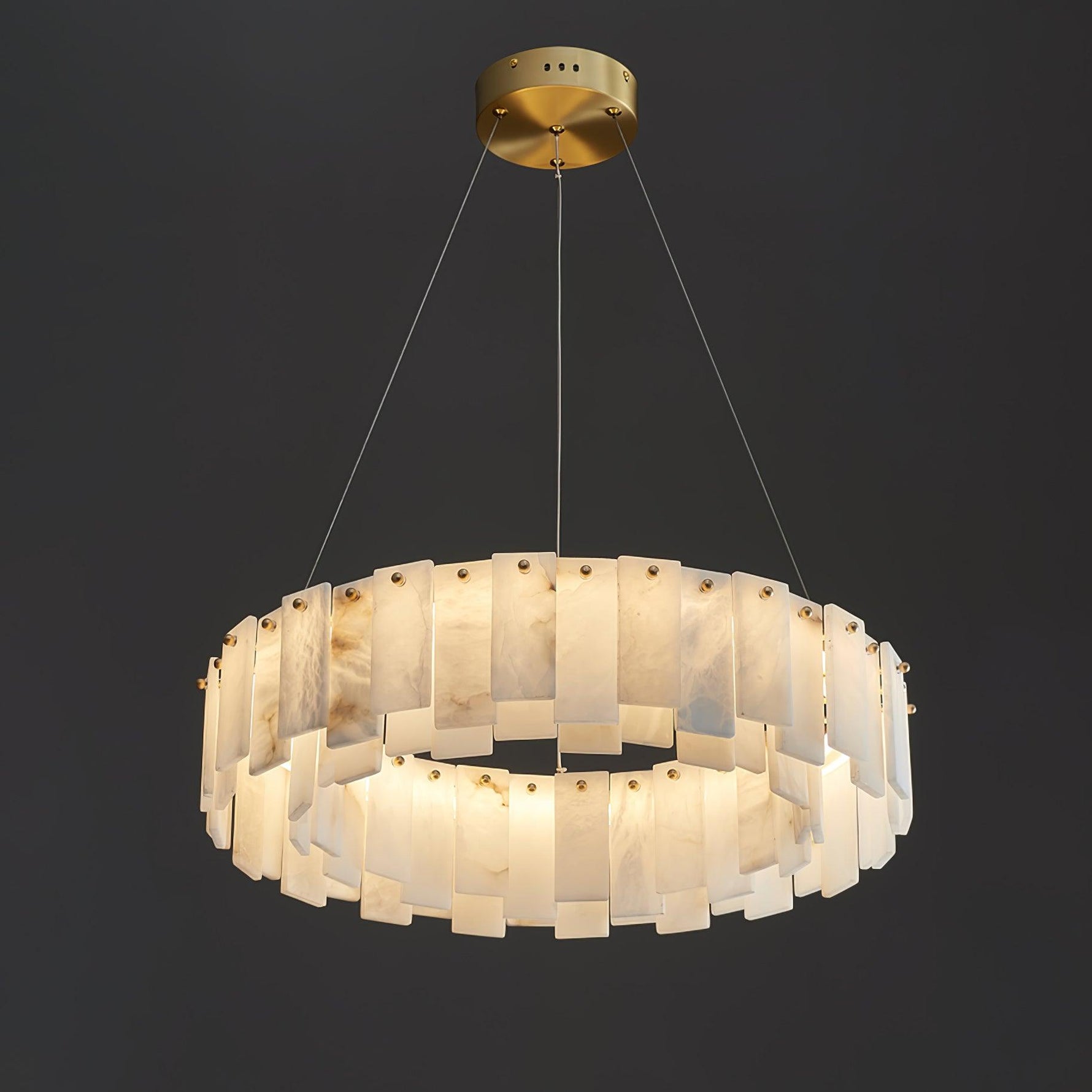 Celestial Alabaster Round Brass & White Chandelier – Heavenly Glow